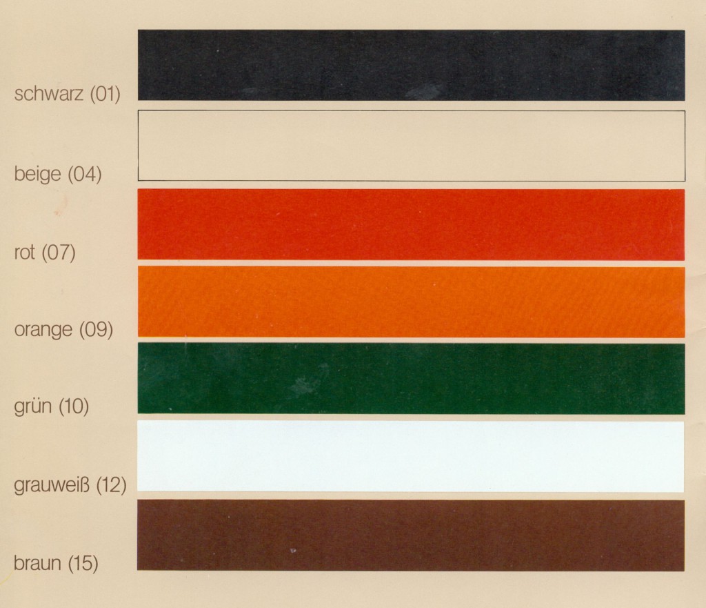 Farbpalette für Bürozubehör 1984