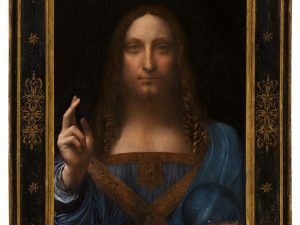 Leonardo da Vinci (1452-1519), Salvator Mundi, painted circa 1500. Oil on walnut panel. Panel dimensions: 25 13/16 x 17 15/16 in (65.5 x 45.1 cm)